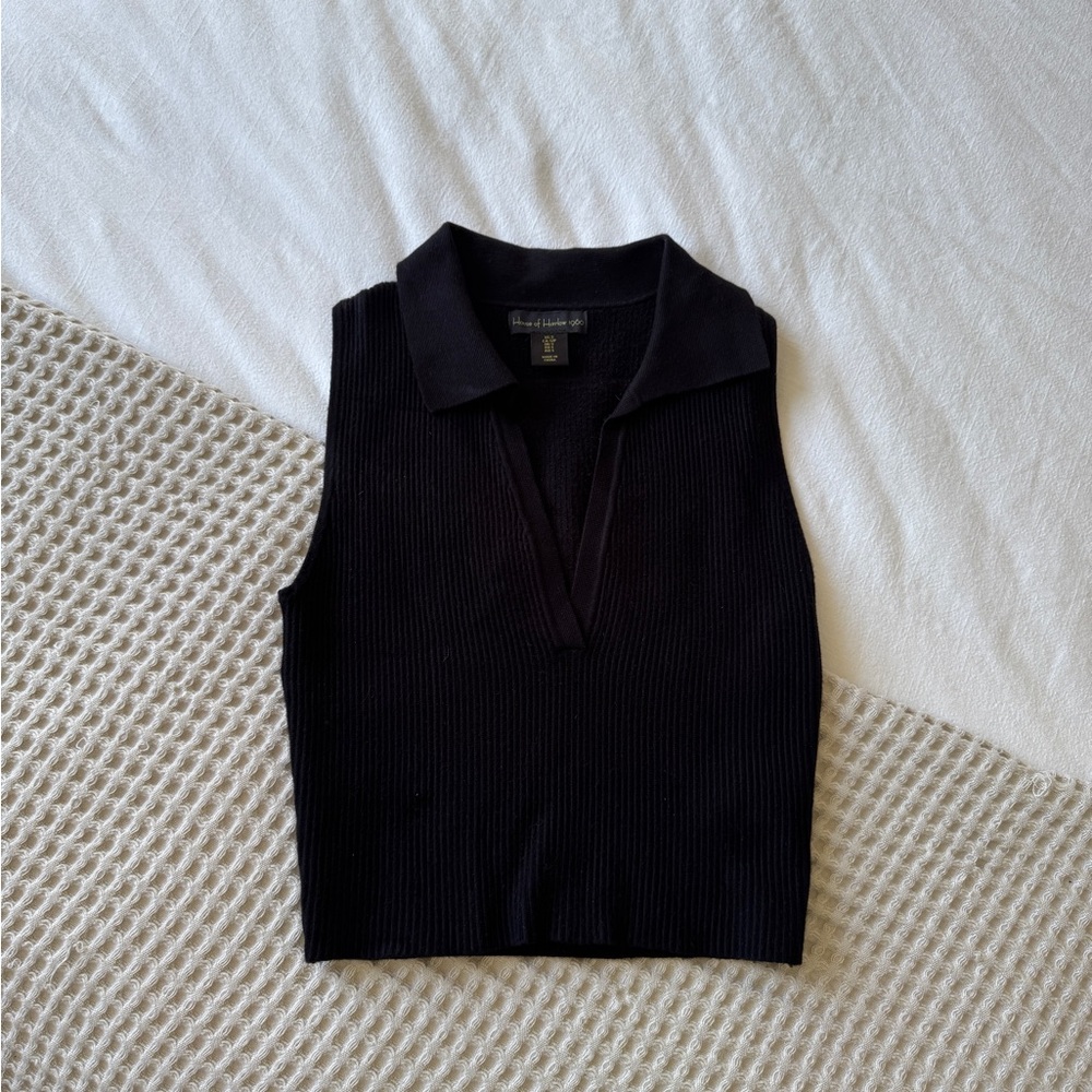 House of Harlow Black Sleeveless Collared Top